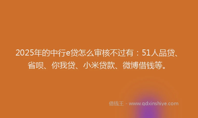 2025年的中行e贷怎么审核不过有：51人品贷、省呗、你我贷、小米贷款、微博借钱等。