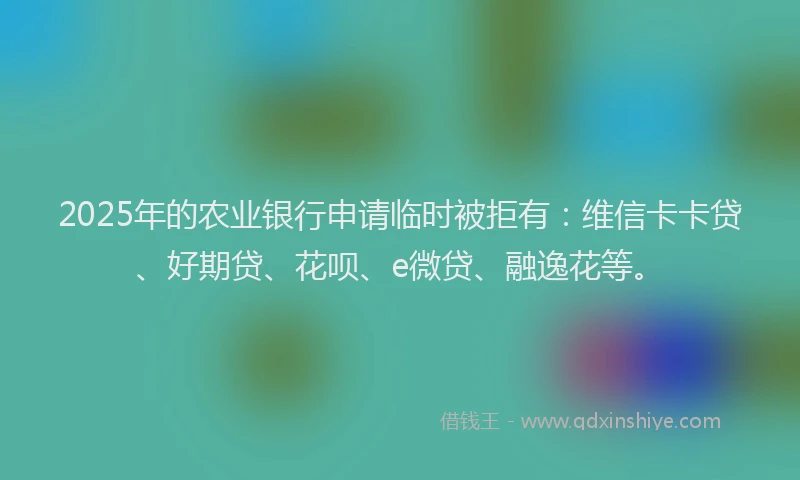 2025年的农业银行申请临时被拒有：维信卡卡贷、好期贷、花呗、e微贷、融逸花等。
