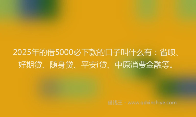 2025年的借5000必下款的口子叫什么有：省呗、好期贷、随身贷、平安i贷、中原消费金融等。