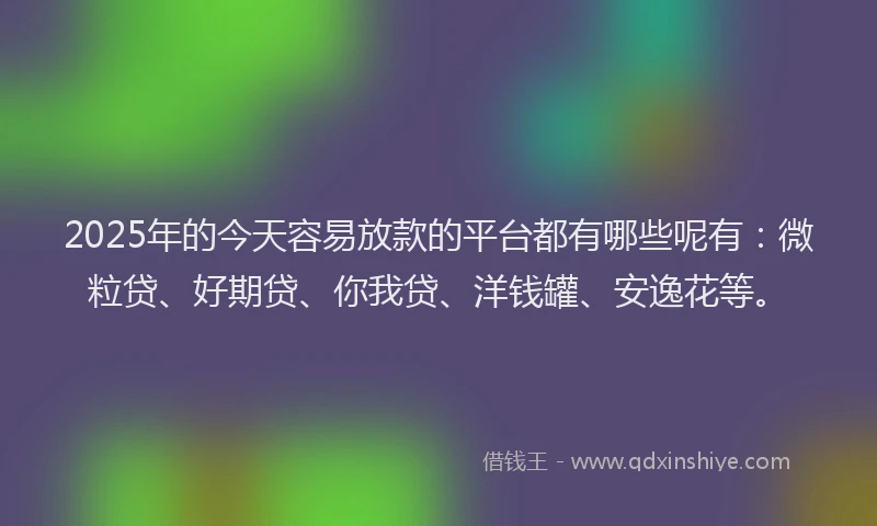 2025年的今天容易放款的平台都有哪些呢有：微粒贷、好期贷、你我贷、洋钱罐、安逸花等。