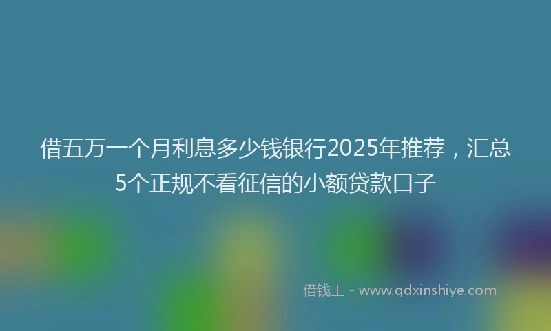 借五万一个月利息多少钱银行2025年推荐，汇总5个正规不看征信的小额贷款口子