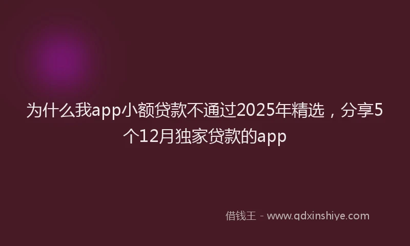 为什么我app小额贷款不通过2025年精选，分享5个12月独家贷款的app