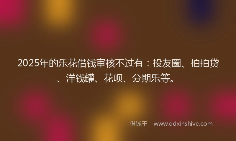 2025年的乐花借钱审核不过有：投友圈、拍拍贷、洋钱罐、花呗、分期乐等。