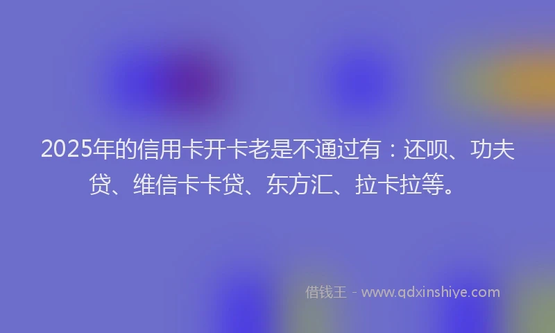 2025年的信用卡开卡老是不通过有：还呗、功夫贷、维信卡卡贷、东方汇、拉卡拉等。