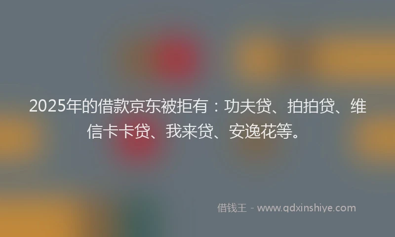 2025年的借款京东被拒有：功夫贷、拍拍贷、维信卡卡贷、我来贷、安逸花等。