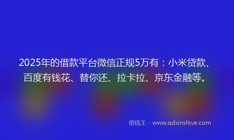 2025年的借款平台微信正规5万有：小米贷款、百度有钱花、替你还、拉卡拉、京东金融等。