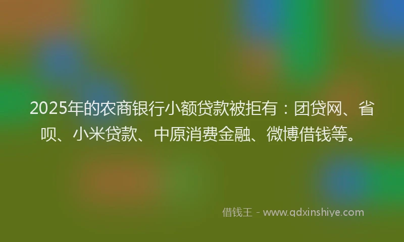 2025年的农商银行小额贷款被拒有：团贷网、省呗、小米贷款、中原消费金融、微博借钱等。