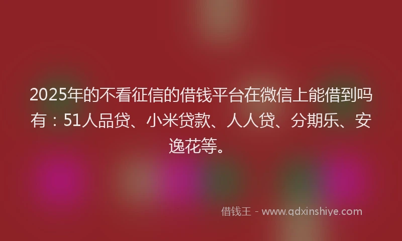 2025年的不看征信的借钱平台在微信上能借到吗有：51人品贷、小米贷款、人人贷、分期乐、安逸花等。