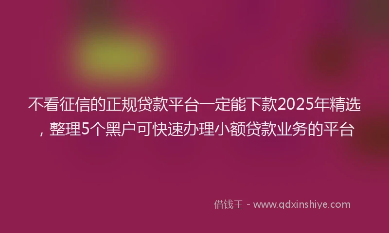 不看征信的正规贷款平台一定能下款2025年精选，整理5个黑户可快速办理小额贷款业务的平台