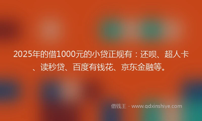 2025年的借1000元的小贷正规有：还呗、超人卡、读秒贷、百度有钱花、京东金融等。