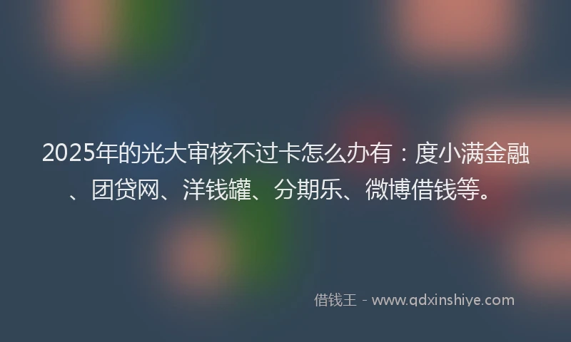 2025年的光大审核不过卡怎么办有：度小满金融、团贷网、洋钱罐、分期乐、微博借钱等。