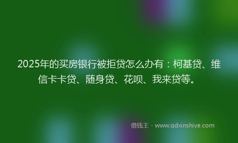 2025年的买房银行被拒贷怎么办有：柯基贷、维信卡卡贷、随身贷、花呗、我来贷等。