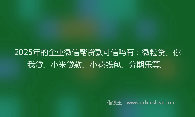 2025年的企业微信帮贷款可信吗有：微粒贷、你我贷、小米贷款、小花钱包、分期乐等。