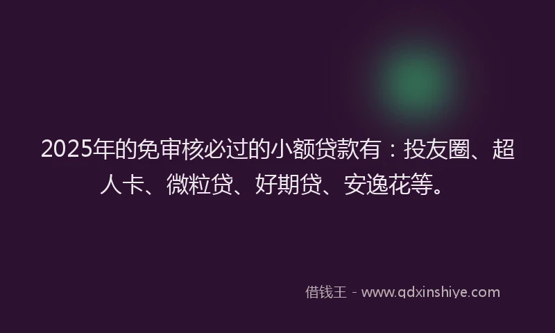 2025年的免审核必过的小额贷款有：投友圈、超人卡、微粒贷、好期贷、安逸花等。