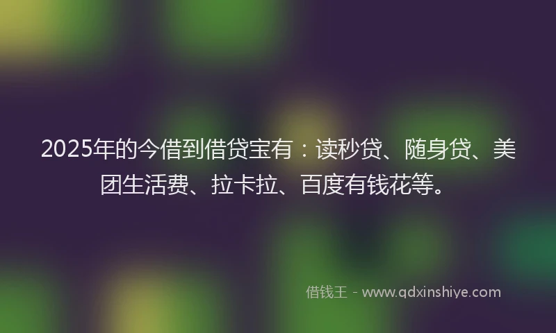 2025年的今借到借贷宝有：读秒贷、随身贷、美团生活费、拉卡拉、百度有钱花等。