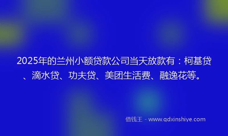2025年的兰州小额贷款公司当天放款有：柯基贷、滴水贷、功夫贷、美团生活费、融逸花等。