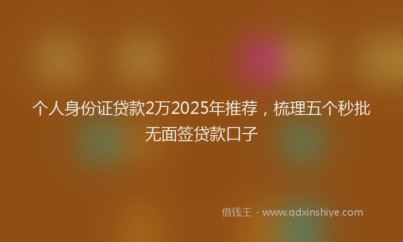 个人身份证贷款2万2025年推荐，梳理五个秒批无面签贷款口子