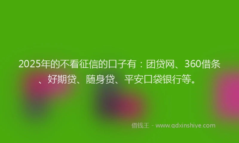 2025年的不看征信的口子有：团贷网、360借条、好期贷、随身贷、平安口袋银行等。
