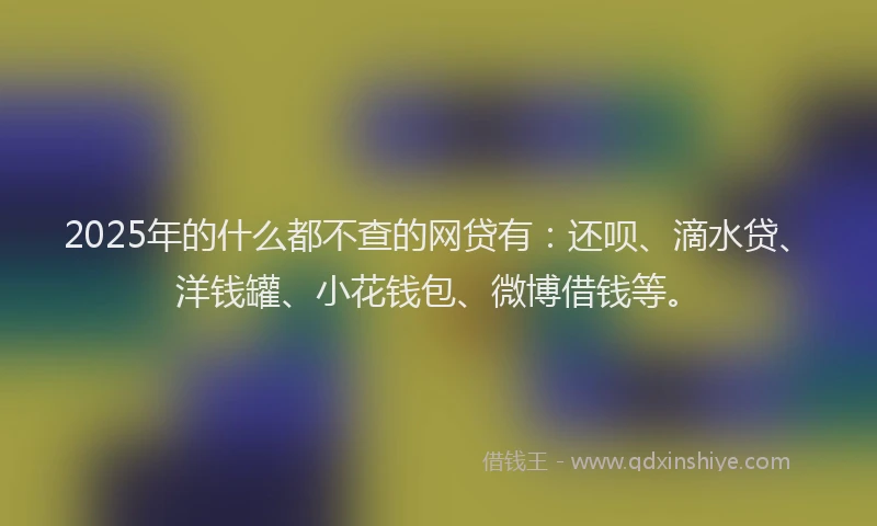 2025年的什么都不查的网贷有：还呗、滴水贷、洋钱罐、小花钱包、微博借钱等。