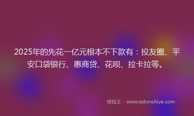 2025年的先花一亿元根本不下款有：投友圈、平安口袋银行、惠商贷、花呗、拉卡拉等。