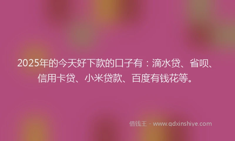 2025年的今天好下款的口子有：滴水贷、省呗、信用卡贷、小米贷款、百度有钱花等。