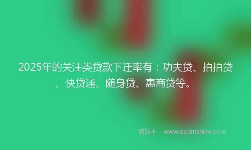 2025年的关注类贷款下迁率有：功夫贷、拍拍贷、快贷通、随身贷、惠商贷等。