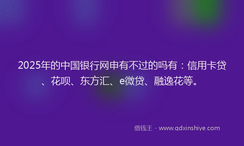 2025年的中国银行网申有不过的吗有：信用卡贷、花呗、东方汇、e微贷、融逸花等。