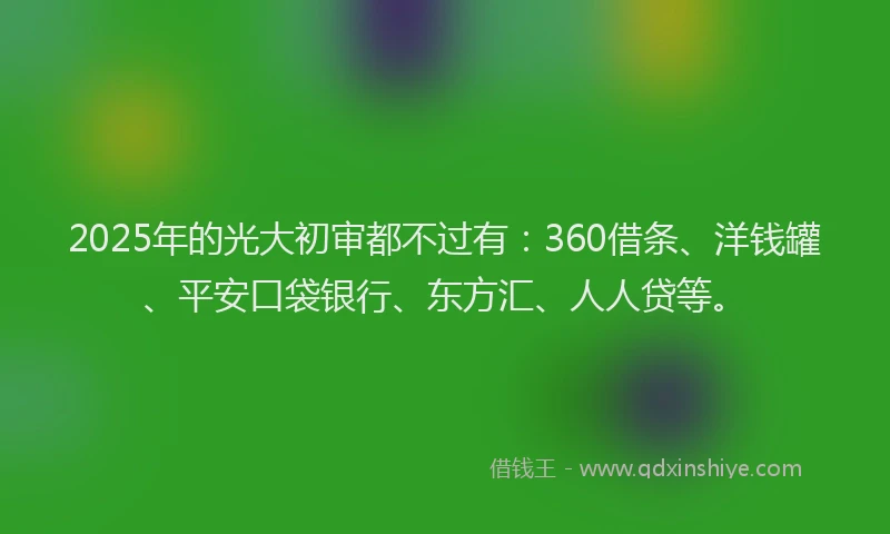 2025年的光大初审都不过有：360借条、洋钱罐、平安口袋银行、东方汇、人人贷等。