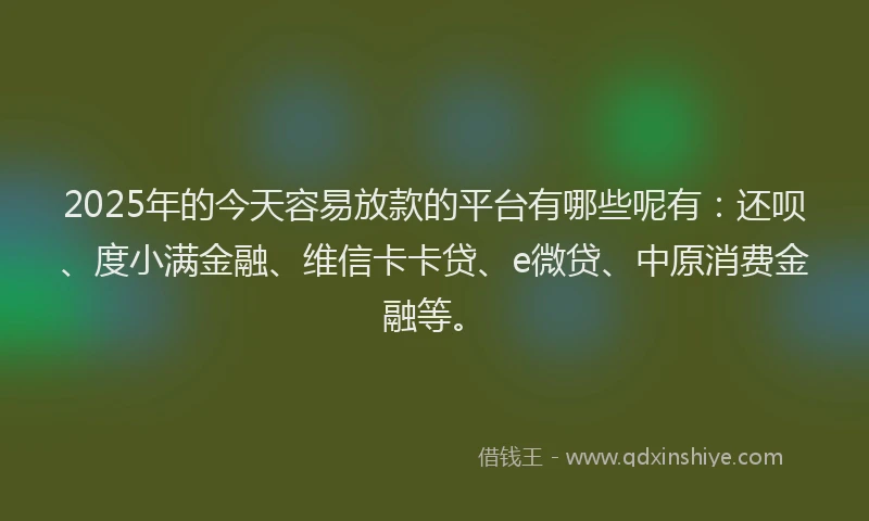 2025年的今天容易放款的平台有哪些呢有：还呗、度小满金融、维信卡卡贷、e微贷、中原消费金融等。