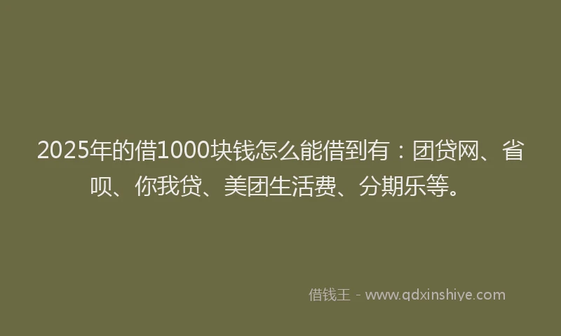 2025年的借1000块钱怎么能借到有：团贷网、省呗、你我贷、美团生活费、分期乐等。
