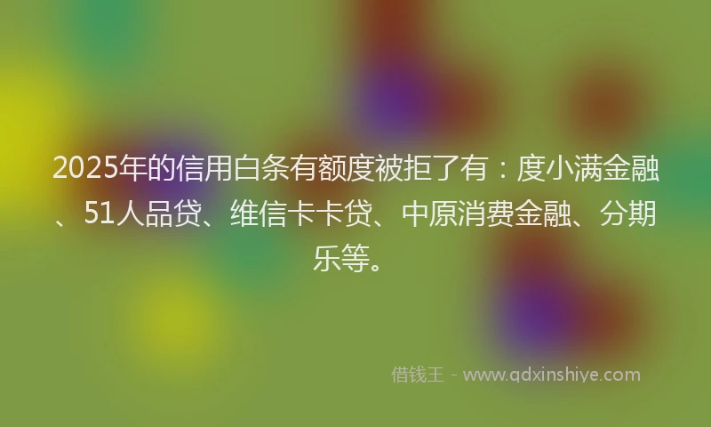 2025年的信用白条有额度被拒了有：度小满金融、51人品贷、维信卡卡贷、中原消费金融、分期乐等。