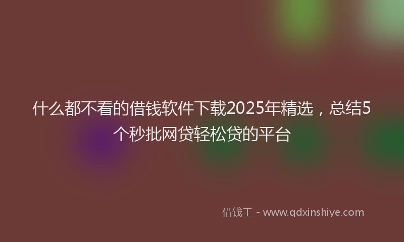 什么都不看的借钱软件下载2025年精选，总结5个秒批网贷轻松贷的平台
