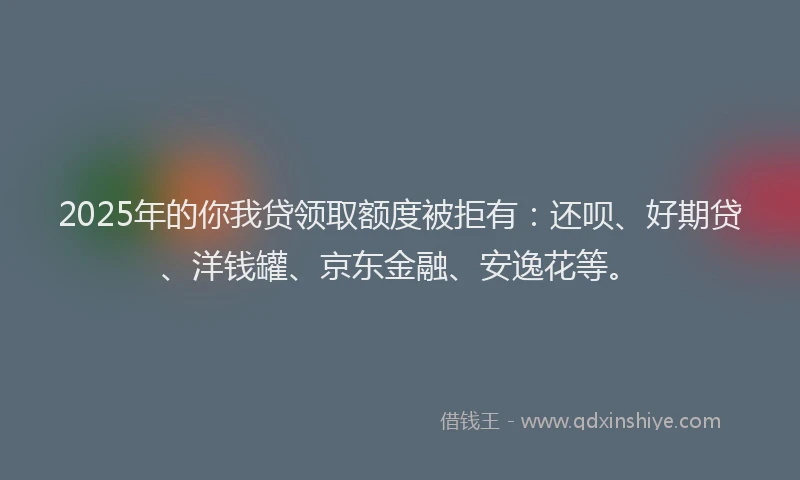 2025年的你我贷领取额度被拒有：还呗、好期贷、洋钱罐、京东金融、安逸花等。
