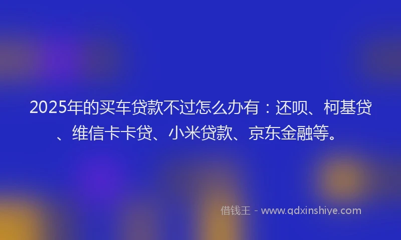 2025年的买车贷款不过怎么办有：还呗、柯基贷、维信卡卡贷、小米贷款、京东金融等。