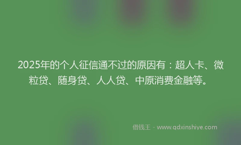 2025年的个人征信通不过的原因有：超人卡、微粒贷、随身贷、人人贷、中原消费金融等。