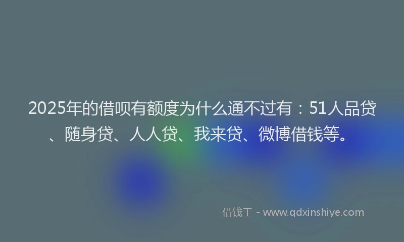 2025年的借呗有额度为什么通不过有：51人品贷、随身贷、人人贷、我来贷、微博借钱等。