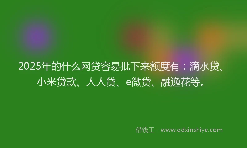 2025年的什么网贷容易批下来额度有：滴水贷、小米贷款、人人贷、e微贷、融逸花等。