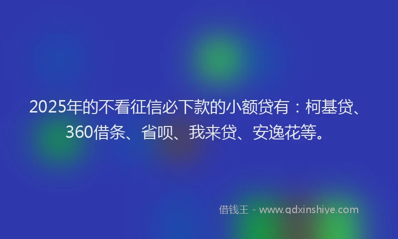 2025年的不看征信必下款的小额贷有：柯基贷、360借条、省呗、我来贷、安逸花等。