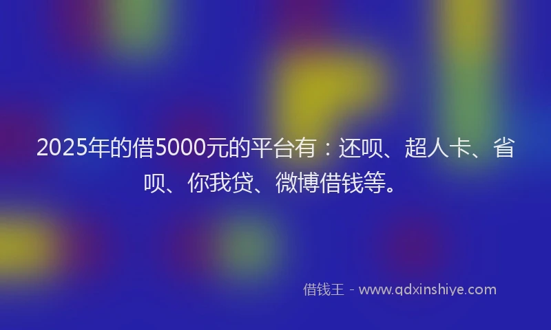 2025年的借5000元的平台有：还呗、超人卡、省呗、你我贷、微博借钱等。