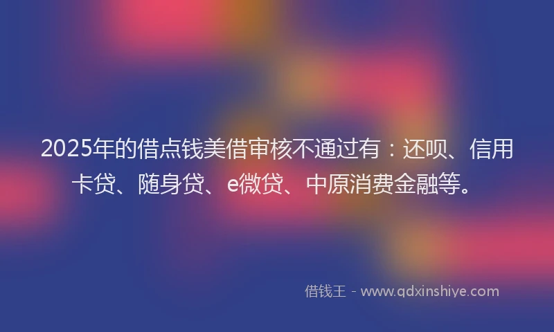 2025年的借点钱美借审核不通过有：还呗、信用卡贷、随身贷、e微贷、中原消费金融等。