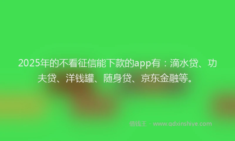 2025年的不看征信能下款的app有：滴水贷、功夫贷、洋钱罐、随身贷、京东金融等。