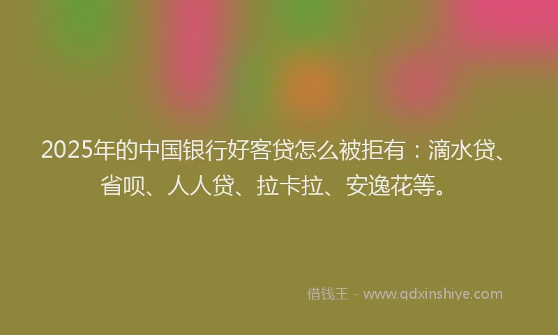 2025年的中国银行好客贷怎么被拒有：滴水贷、省呗、人人贷、拉卡拉、安逸花等。
