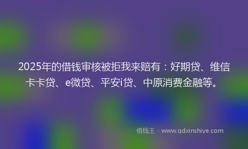 2025年的借钱审核被拒我来赔有：好期贷、维信卡卡贷、e微贷、平安i贷、中原消费金融等。
