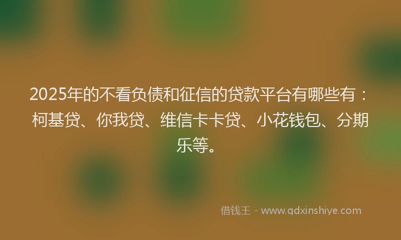 2025年的不看负债和征信的贷款平台有哪些有：柯基贷、你我贷、维信卡卡贷、小花钱包、分期乐等。