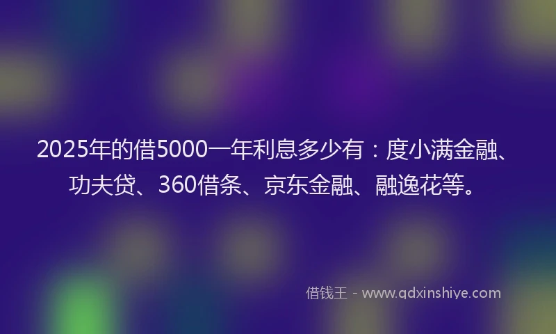 2025年的借5000一年利息多少有：度小满金融、功夫贷、360借条、京东金融、融逸花等。