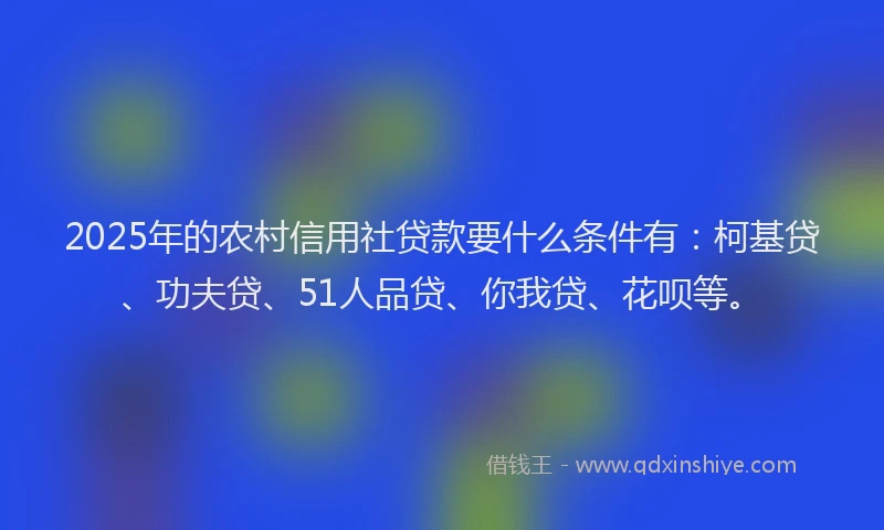 2025年的农村信用社贷款要什么条件有：柯基贷、功夫贷、51人品贷、你我贷、花呗等。