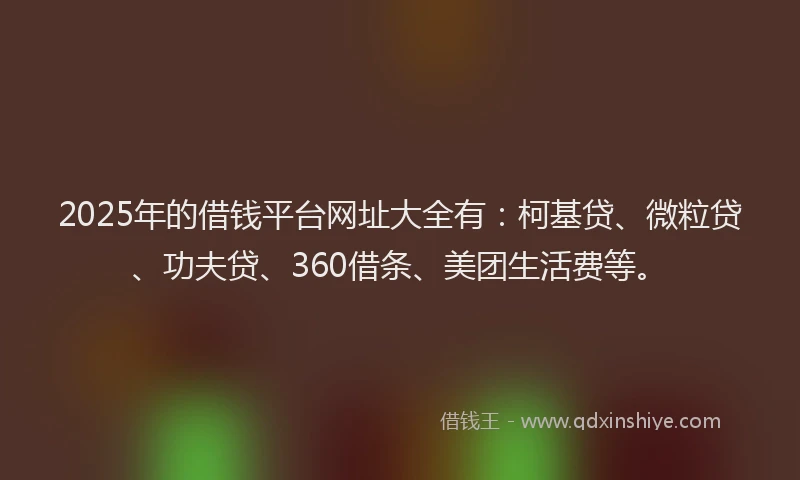 2025年的借钱平台网址大全有：柯基贷、微粒贷、功夫贷、360借条、美团生活费等。