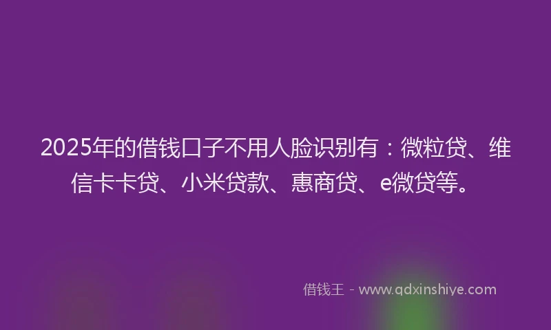 2025年的借钱口子不用人脸识别有：微粒贷、维信卡卡贷、小米贷款、惠商贷、e微贷等。