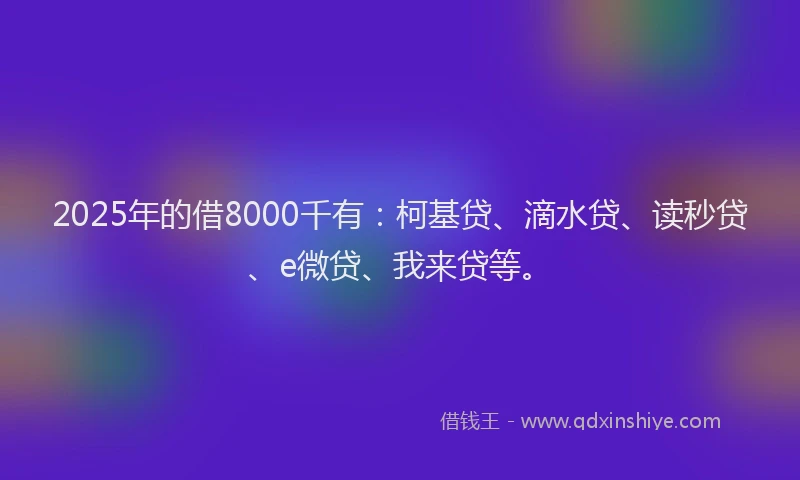 2025年的借8000千有：柯基贷、滴水贷、读秒贷、e微贷、我来贷等。