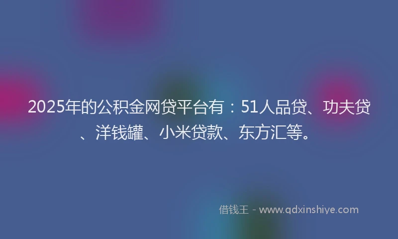2025年的公积金网贷平台有：51人品贷、功夫贷、洋钱罐、小米贷款、东方汇等。